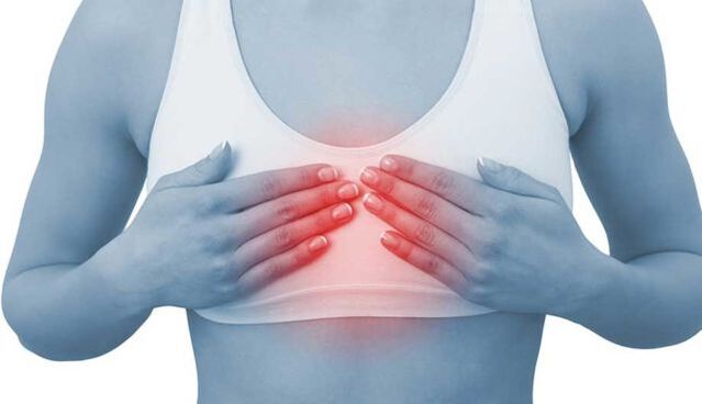 El dolor en el esternón en la parte frontal es un signo de osteocondrosis de la columna torácica.
